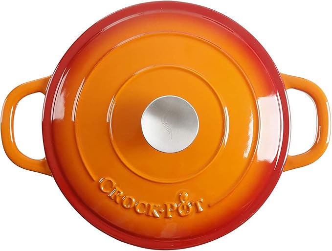 Crock-Pot Artisan 5-Quart Round Enameled Cast Iron Dutch Oven – Sunset Orange - Image 3