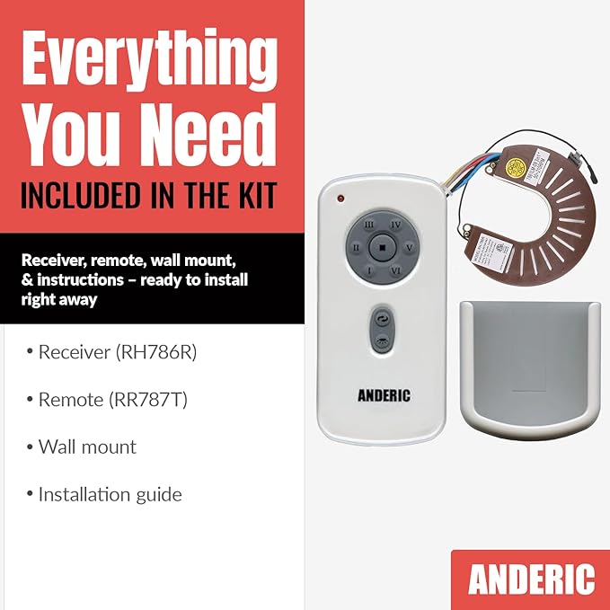 Anderic RH786R/RR787T-KIT 6-Speed DC Ceiling Fan Remote Control Kit Replacement - Image 3