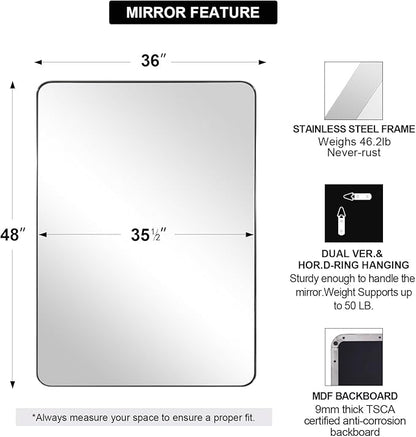 ANDY STAR 36"x48"Chrome Bathroom Mirror, Large Wall Mirror - Image 3