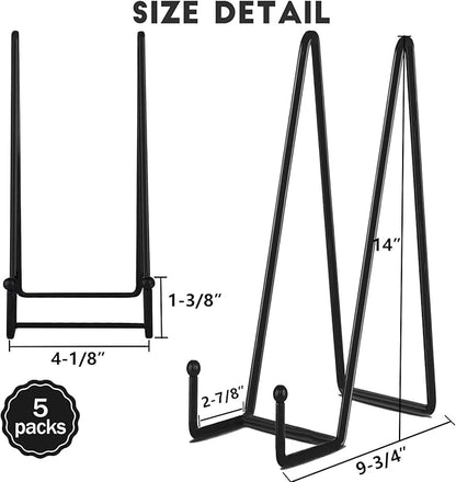 IBosins 5 Pack 14 Inch Plate Holder Display Stands, Large Metal Black Frame - Image 2