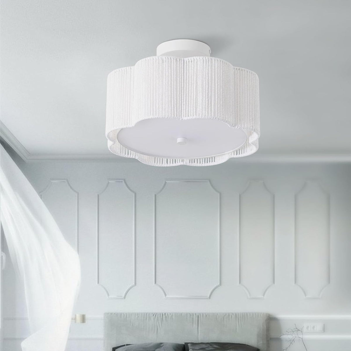 Rattan Ceiling Light Fixtures Flush Mount,3-Light Boho Light Fixtures Ceiling...