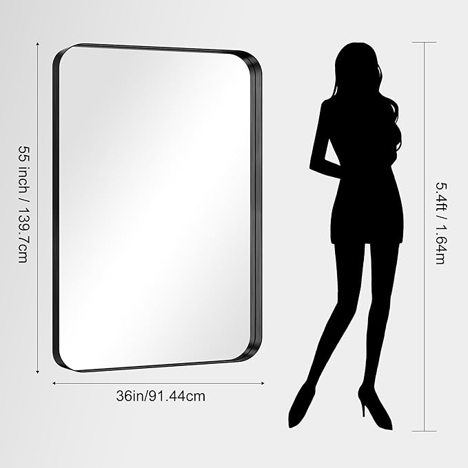 CIRCUMI Black Bathroom Mirror, Rounded Corner, Tempered Glass, Large Mirror - Image 8