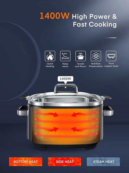 HOUSNAT Slow Cooker, 10 in 1 Programmable Cooker, 304 Stainless Steel Rice - Image 3