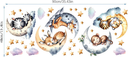 Jungle Animal Wall Decals for Nursery – Removable Safari Animal Stickers for Baby Room, Kids Bedroom & Playroom – Moon and Stars Animals Wall Art Decor for Boys and Girls