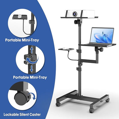 GSOW 2 Shelves Mobile Projector Stand, Rolling Laptop Stand Adjustable Height - Image 6