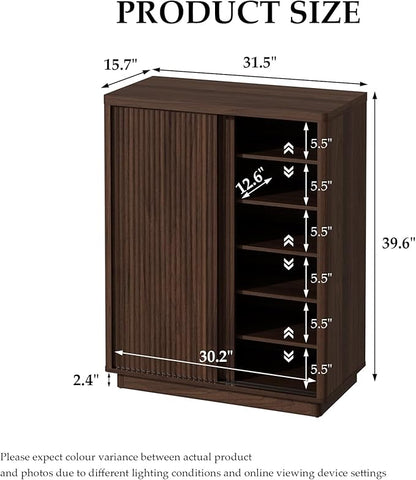 Fluted Shoe Cabinet with Sliding Door, 6-Tier Large Hidden Storage Organizer - Image 2
