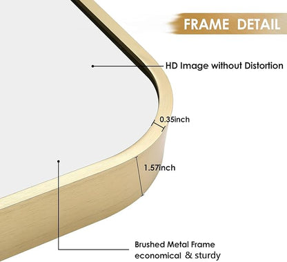 40x30 Inch Gold Bathroom Mirror, Brushed Gold Metal Framed Rectangular Mirror - Image 4