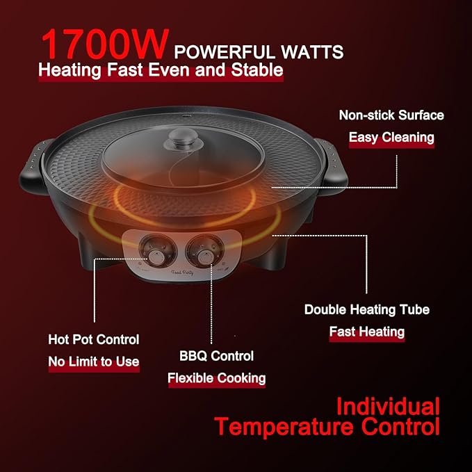 Food Party Hot Pot with Grill 2 in 1 Electric Smokeless Grill and Hotpot Pot - Image 4