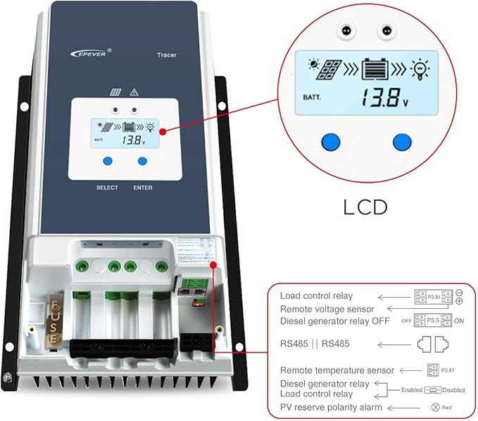 EPEVER 60A MPPT Solar Charge Controller 12V/24V/36V/48V DC Automatically - Image 2