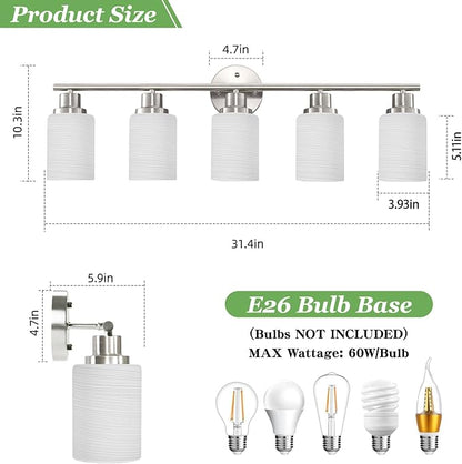 Guliaofo 5-Light Brushed Nickel Vanity Lights, Bathroom Light Fixtures - Image 2