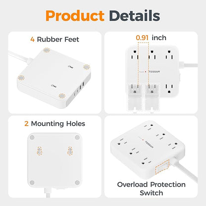 TESSAN Surge Protector Power Strip 2100J, 5 Ft Flat Plug Extension Cord - Image 8