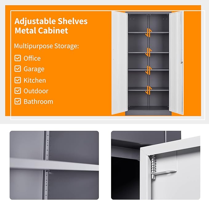 MIIIKO Metal Cabinet with Doors and Shelves, Tall Filing Cabinet - Image 7