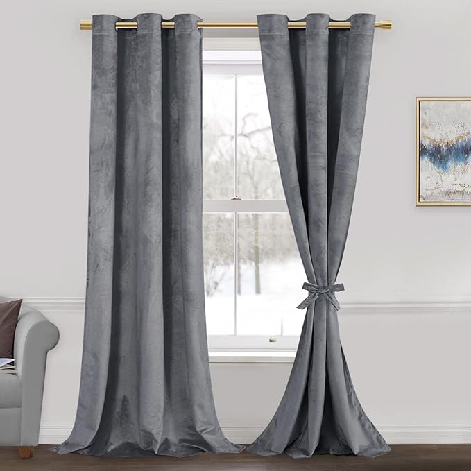 JIUZHEN Grey 42 x 96 inches Velvet Blackout Curtains by JIUZHEN