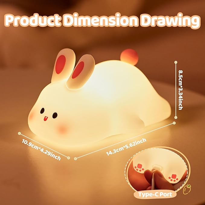 Rytinazzz Big Face Rabbit Night Light, 3-Level Pat Control & Cute Squishy Lamp - Image 4