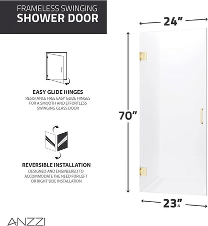 ANZZI 70" x 24" Frameless Shower Door in Gun Metal Black, Passion Water - Image 6