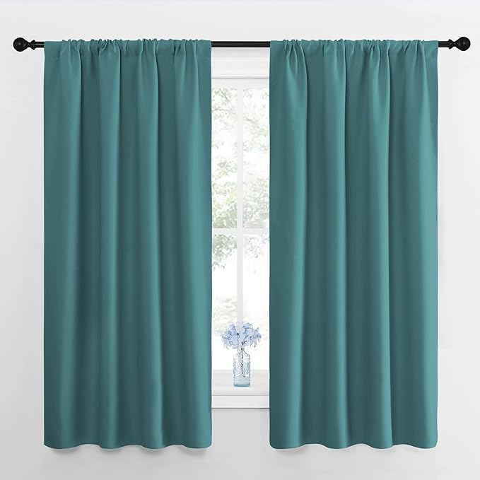 NICETOWN Kitchen Curtains, Short Blackout Curtains & Drapes, Sea Teal, Thermal by NICETOWN