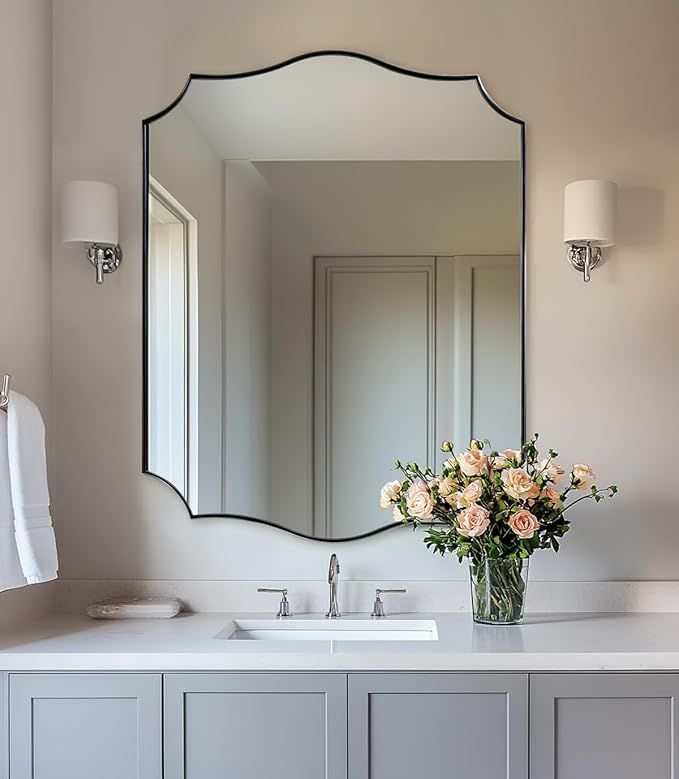 ANDY STAR Brushed Nickel Bathroom Mirror, 28x36 Inch Asymmetrical Wall Mirror by ANDYSTAR