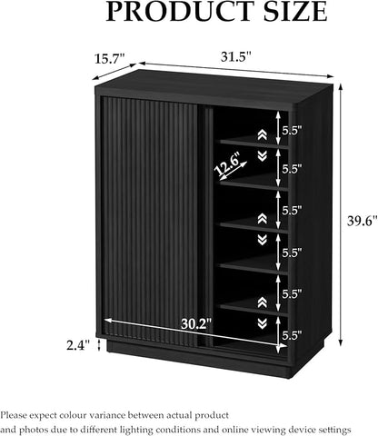 Fluted Shoe Cabinet with Sliding Door Set of 2, 6-Tier Large Hidden Storage - Image 2
