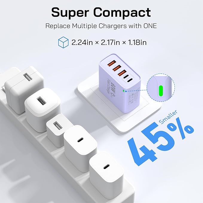 2Pack USB C Fast Charger Block, Total 60W 5-Port USB C Wall Charger 30W Type C - Image 7