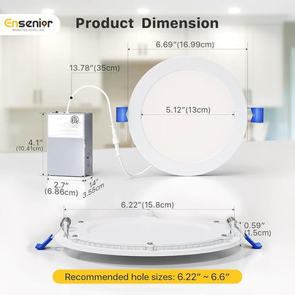 Ensenior 12 Pack 6 Inch LED Recessed Ceiling Light, 2700K-5000K 5CCT, 1200LM - Image 6