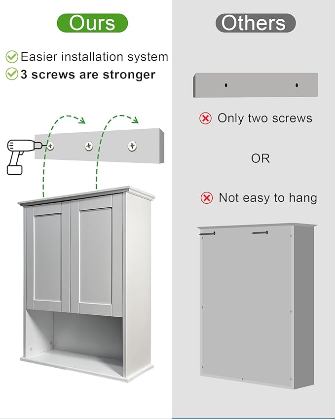 Bathroom Cabinet Wall Mount Buffering Hinge, Large Space Wooden Medicine Cabinet - Image 5