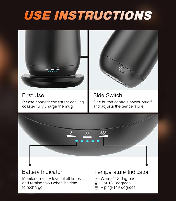 Kepwam Self Heating Coffee Mug T2, 16oz Smart Heated Coffee Mug, 150 Min - Image 3