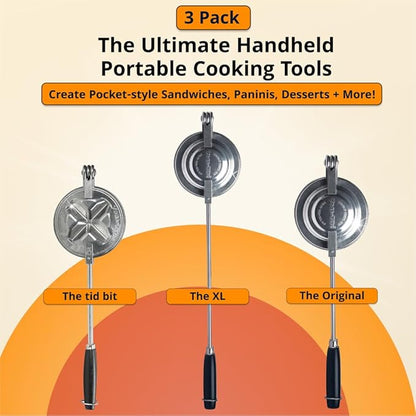Sandwich Grill 3-Pack | Handheld Sandwich Maker & Panini Press, Portable Cast - Image 2