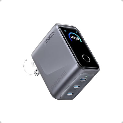 Anker Prime Charger, 160W 3-Port Compact GaN USB C Charger Block, Smart Display by Anker