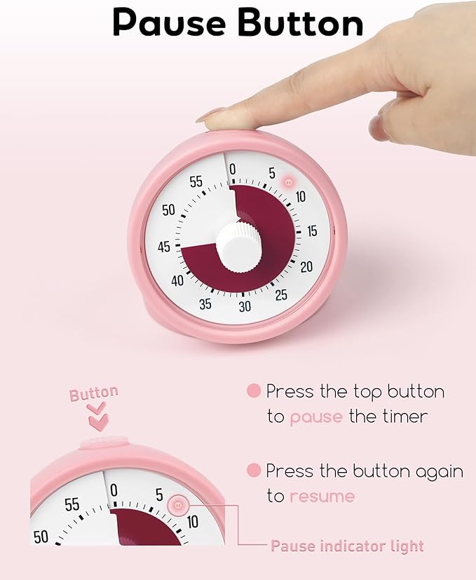 Visual Timer for Kids with Pause Button, 60-Minute Countdown Timer with Silent - Image 4