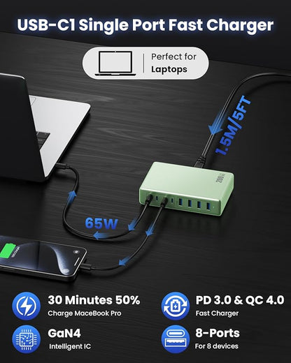 200W USB C Charger Block, GaN IV Charging Station 8 Ports, QC4.0 Fast Charging - Image 6