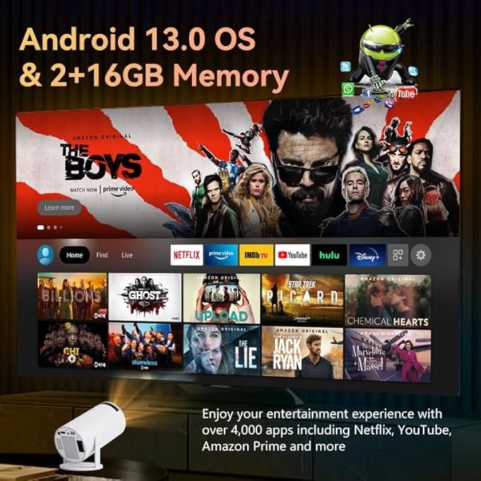 Mini Projector, 4K 1080P Support Portable Projector - Image 3