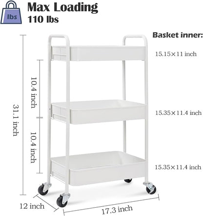 TOOLF 3-Tier Metal Rolling Cart - Image 2