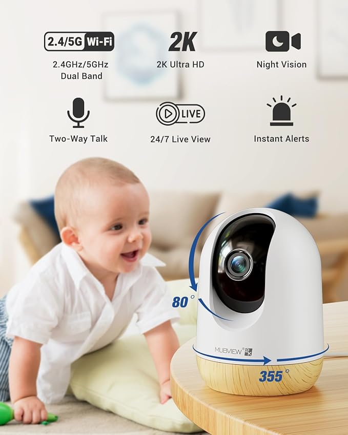MUBVIEW 5G WiFi Indoor Security Camera No Subscription, Pet Camera - Image 2