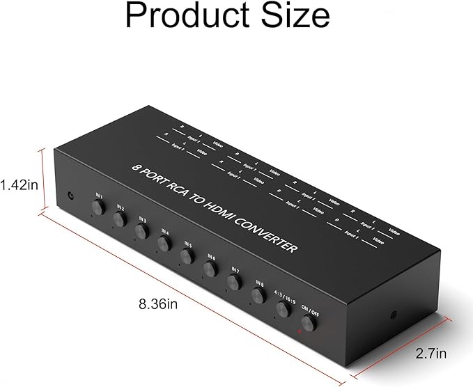 Azduou 8 AV to HDMI Converter, 1080P/720P 8 Way RCA Composite CVBS AV Switch to - Image 3