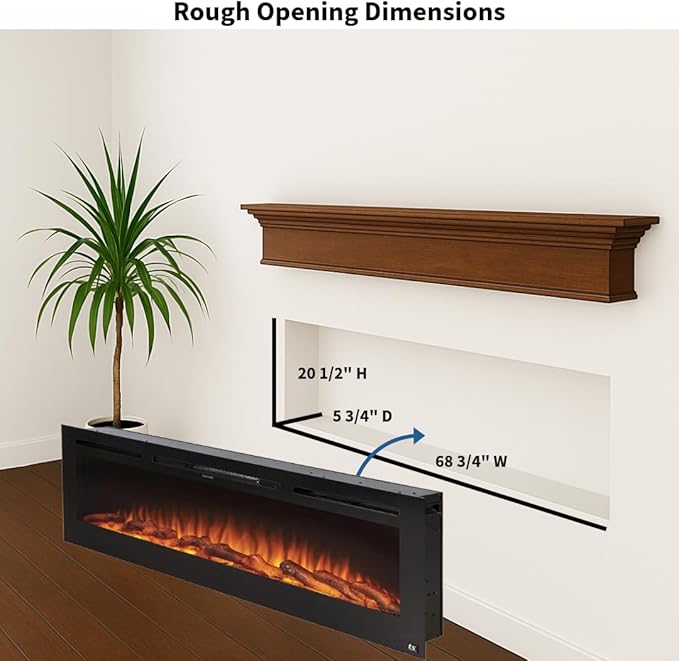 Touchstone Smart Electric Fireplace-The Sideline 72" Wide-in Wall Recessed - Image 2