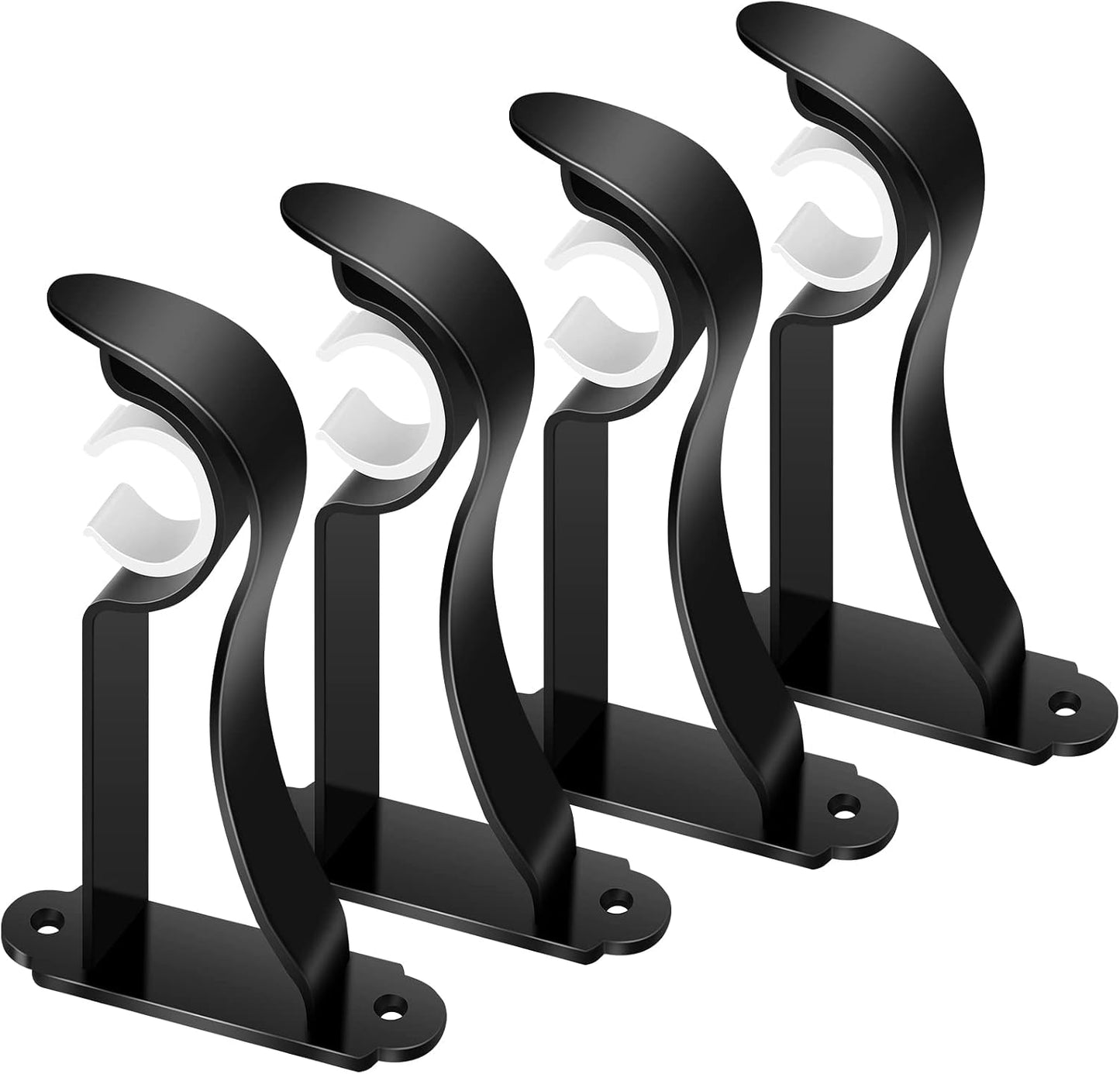 TOKPLNU Curtain Rod Bracket, Heavy Duty Curtain Rod Holders, Black Rod Hooks Hangers Drapery Single Decorative Rods Wall Brackets for 1 Inch Drape Poles, 4 Pack
