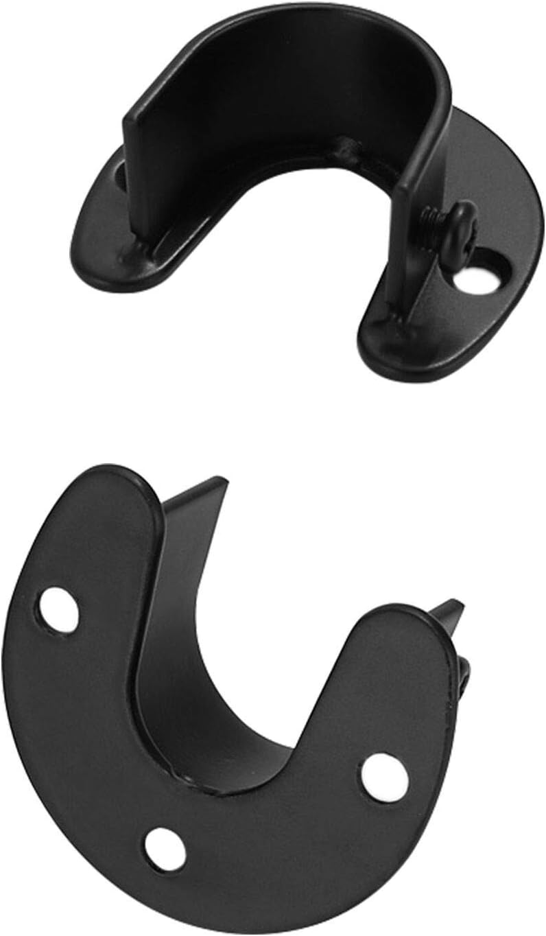 Stainless Steel Closet Rod Bracket 4pcs Heavy Duty Flange Rod Holder 1" & 1-1/4" Diameter Curtain Rod End Supports U-Shaped Wardrobe Rod Bracket Black White with Screws