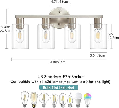 4 Light Bathroom Vanity Light, Brushed Nickel 4-Light Bathroom Light Fixtures - Image 3