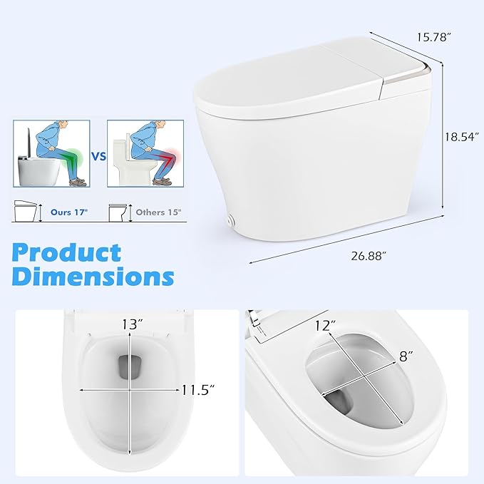 Giantex Smart Toilet with Bidet Built In, Night Light, Auto Open/Close - Image 7