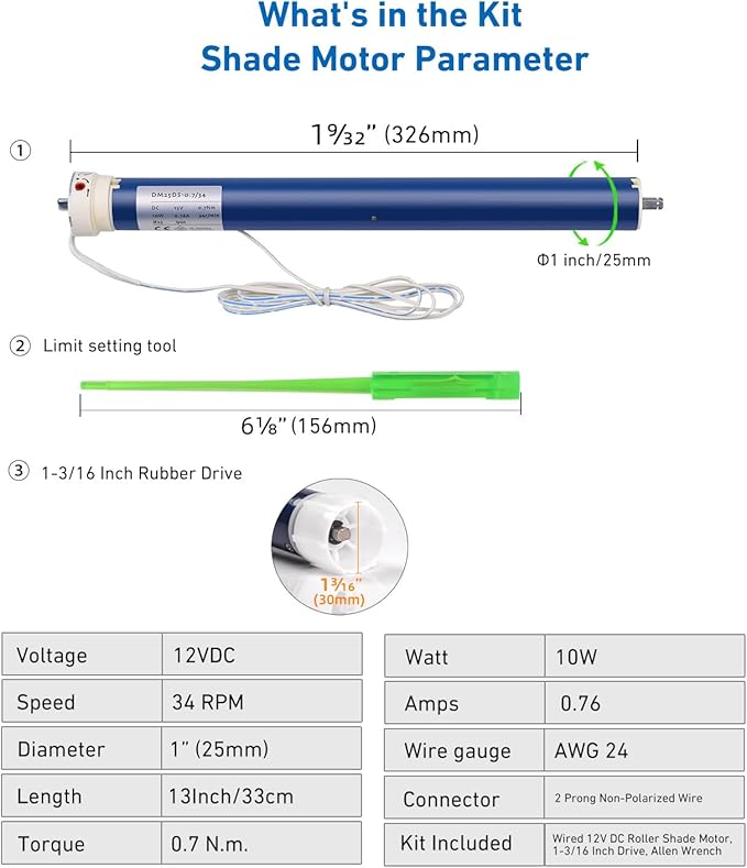 Rollerhouses DM25DS 12V RV Electric Roller Shade Replacement Motor RV Motorized - Image 3