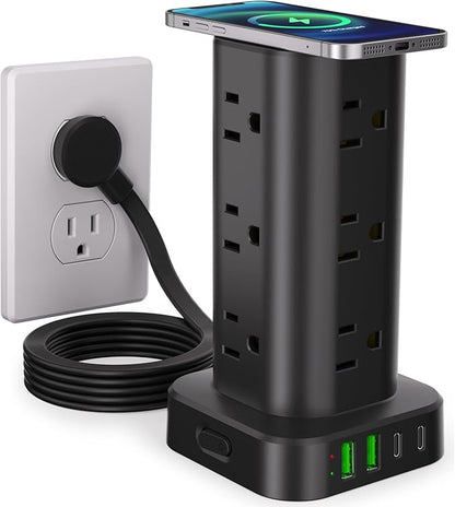 Power Strip with Wireless Charger, Flat Plug Surge Protector with 6FT Extension by Unknown