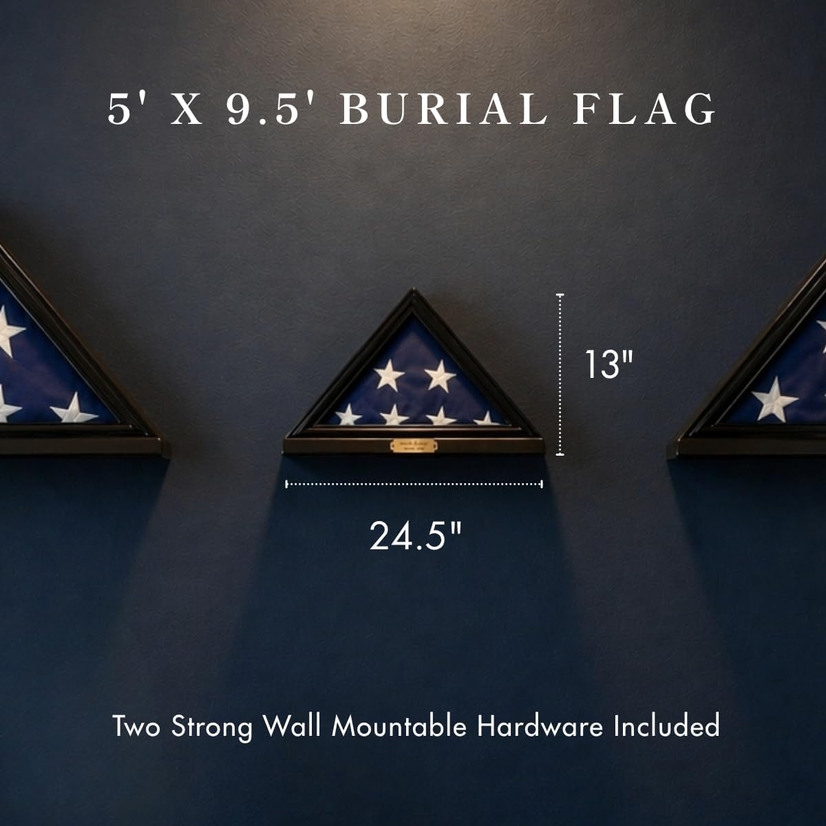 Bey-Berk Custom Personalized Solid Wood Triangle Glass Front Flag Display Case, Holds 5' x 9.5' Folded Funeral Flag or Burial Flag - Black
