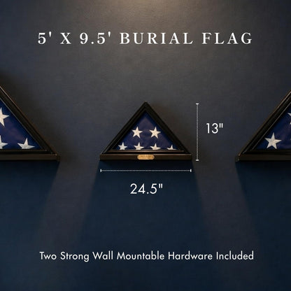 Bey-Berk Custom Personalized Solid Wood Triangle Glass Front Flag Display Case, Holds 5' x 9.5' Folded Funeral Flag or Burial Flag - Black