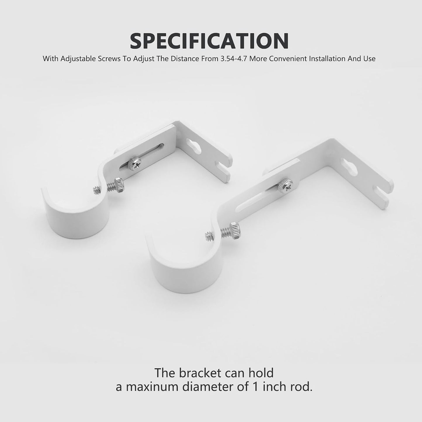 Curtain Rod Brackets Adjustable, 2 Pack Premium Rod Brackets for Wall, Curtain Rod Holder, Drapery Rod Holders Hardware Window Curtain Rod Support Hanger for 1 Inch Rod, White