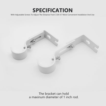 Curtain Rod Brackets Adjustable, 2 Pack Premium Rod Brackets for Wall, Curtain Rod Holder, Drapery Rod Holders Hardware Window Curtain Rod Support Hanger for 1 Inch Rod, White
