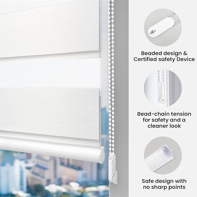 FOIRESOFT Standard Custom Blackout Zebra Roller Blinds Dual Layer Privacy Shade - Image 5