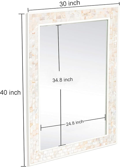 Tanmicoshomy 30 x 40 Inch White Bathroom Mirror, Coastal Natural Shell Framed - Image 3