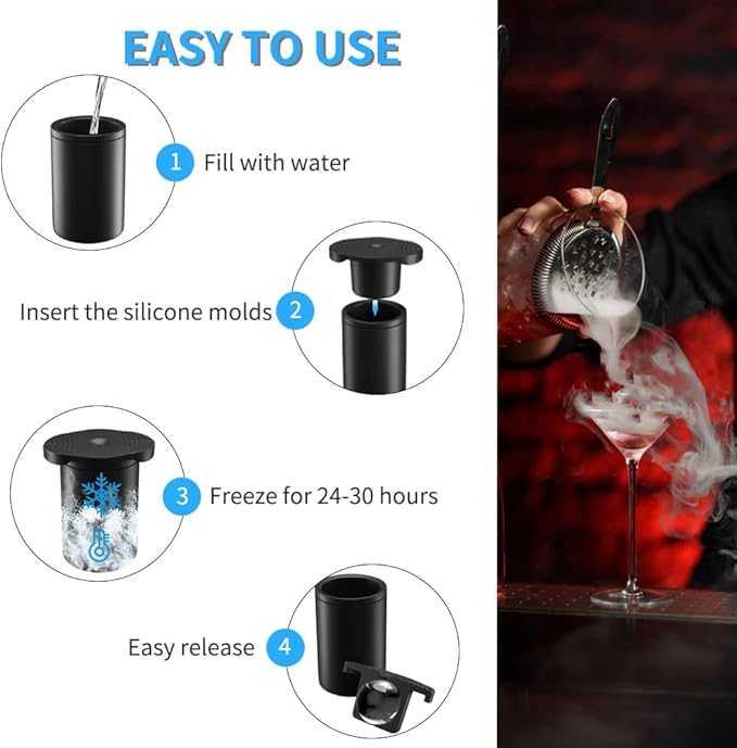 TINANA Clear Ice Ball Maker, 2.5” Clear Ice Cube Tray Make 1 Large Sphere Ice - Image 5