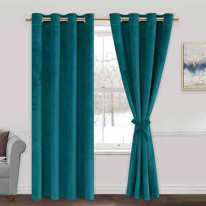 JIUZHEN Teal Velvet Curtains 72 inches Blackout Curtains by JIUZHEN