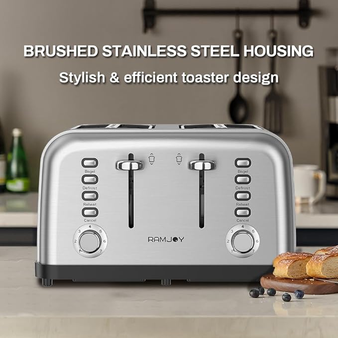 Toaster 4 Slice, Dual Independent Controls, Extra Wide Slot Toasters - Image 2